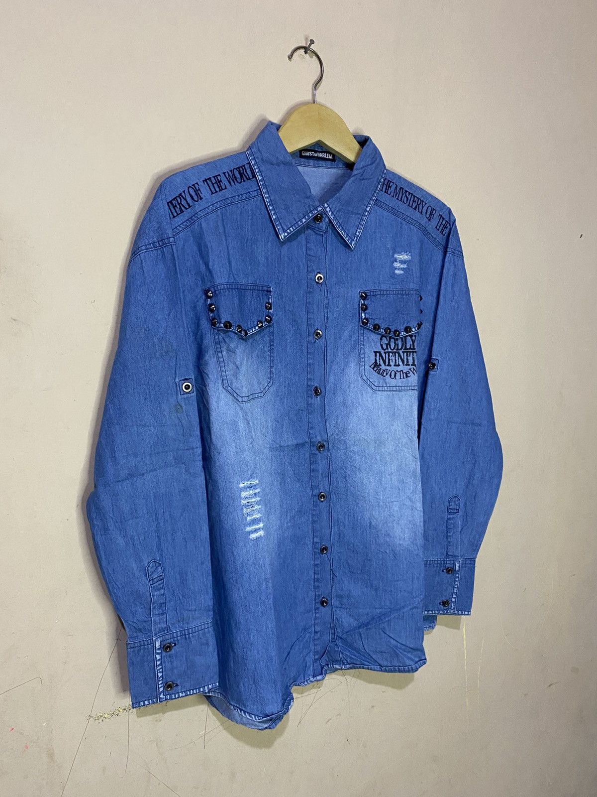 Le Grande Bleu (L.G.B.) 2000s Ghost Of Harlem Distressed Punk Style Japan Shirt Size US L / EU 52-54 / 3 - 6 Thumbnail