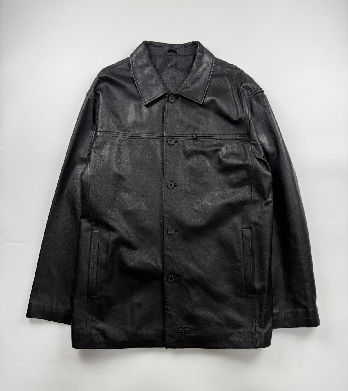 Balenciaga Vintage Balenciaga Buttoned Leather Jacket Size US XL / EU 56 / 4 - 1 Thumbnail