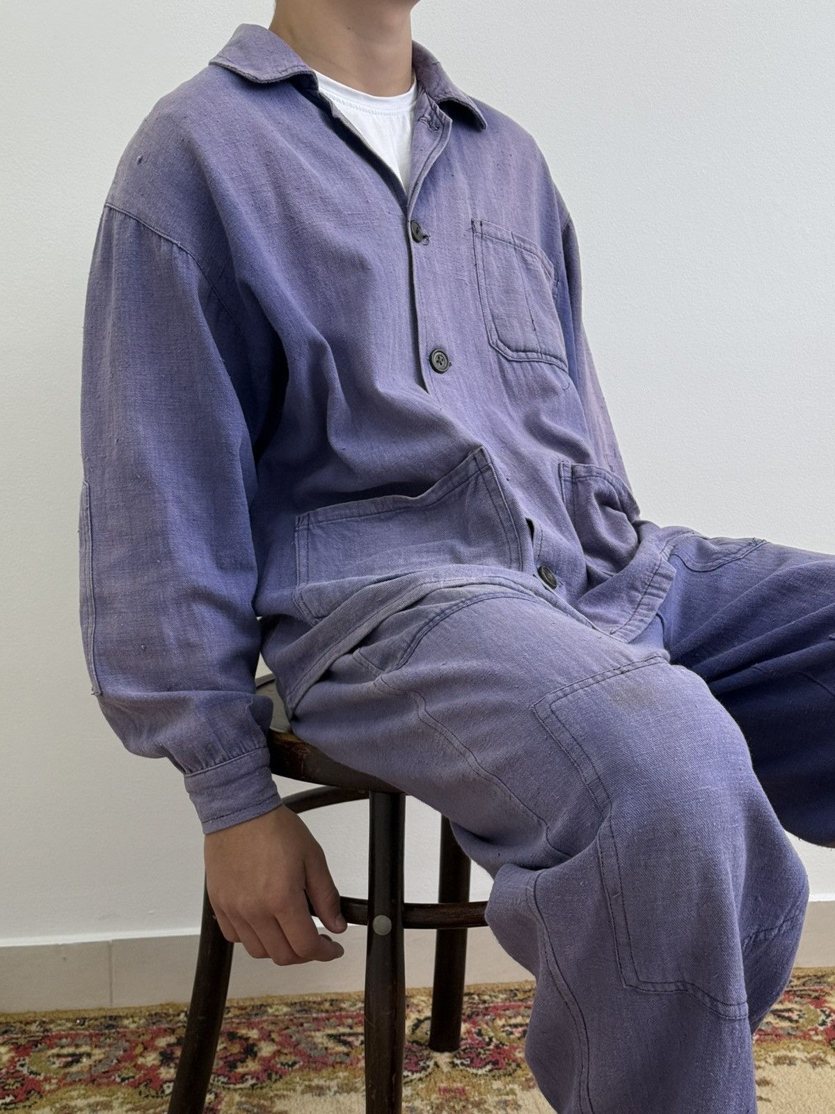 Le Laboureur Vintage 50s French Faded Trashed Chore Work Suit Size US L / EU 52-54 / 3 - 1 Thumbnail