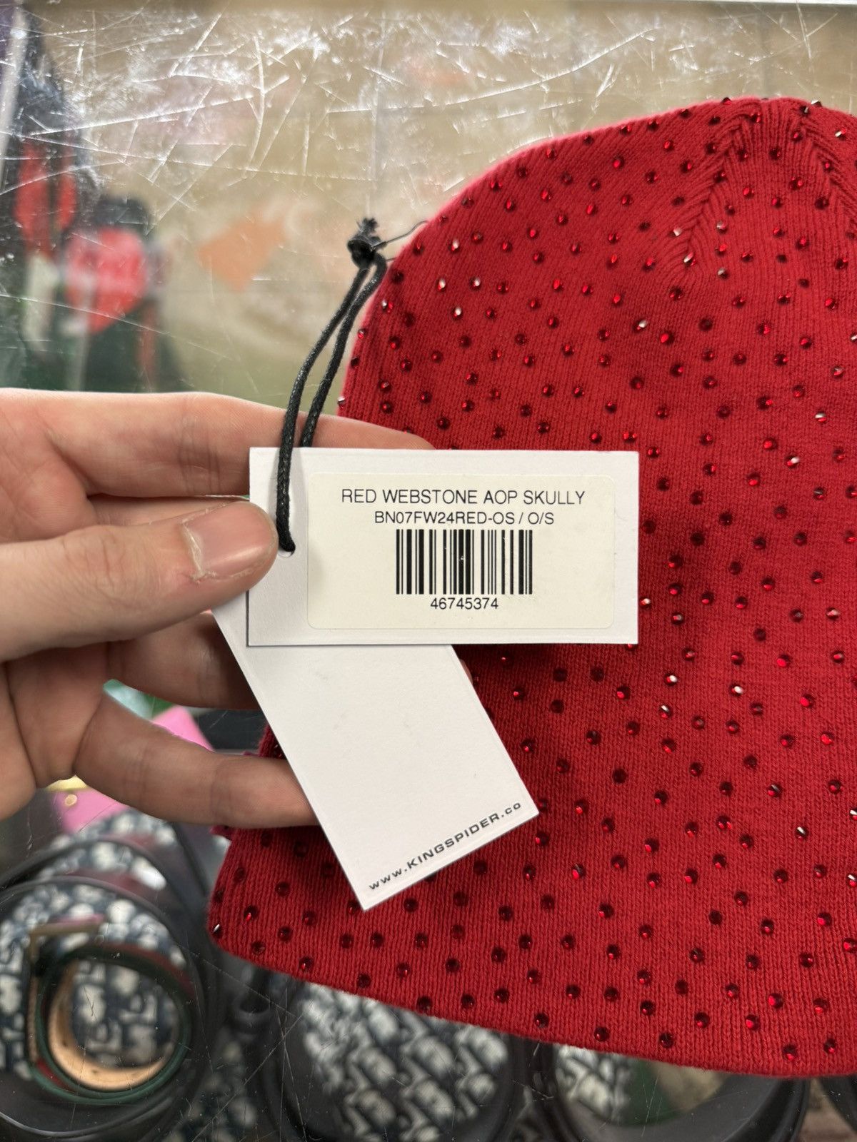 Sp5der Spider RinsStone Crystal Beanie Red Brand New Size ONE SIZE - 9 Thumbnail
