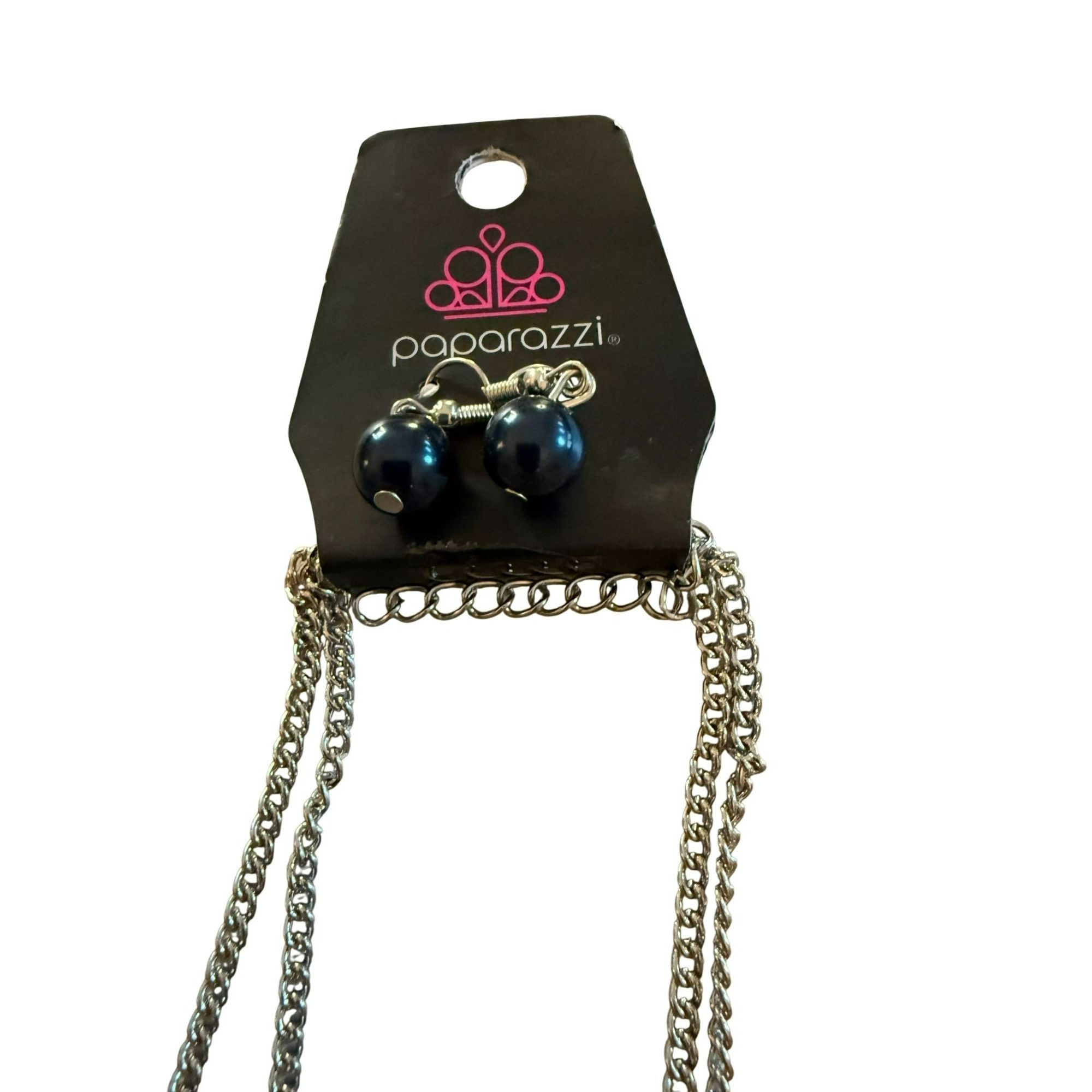 Other Silver-Tone Multi-Chain Necklace & Navy Beaded Earrings Set Size ONE SIZE - 3 Thumbnail