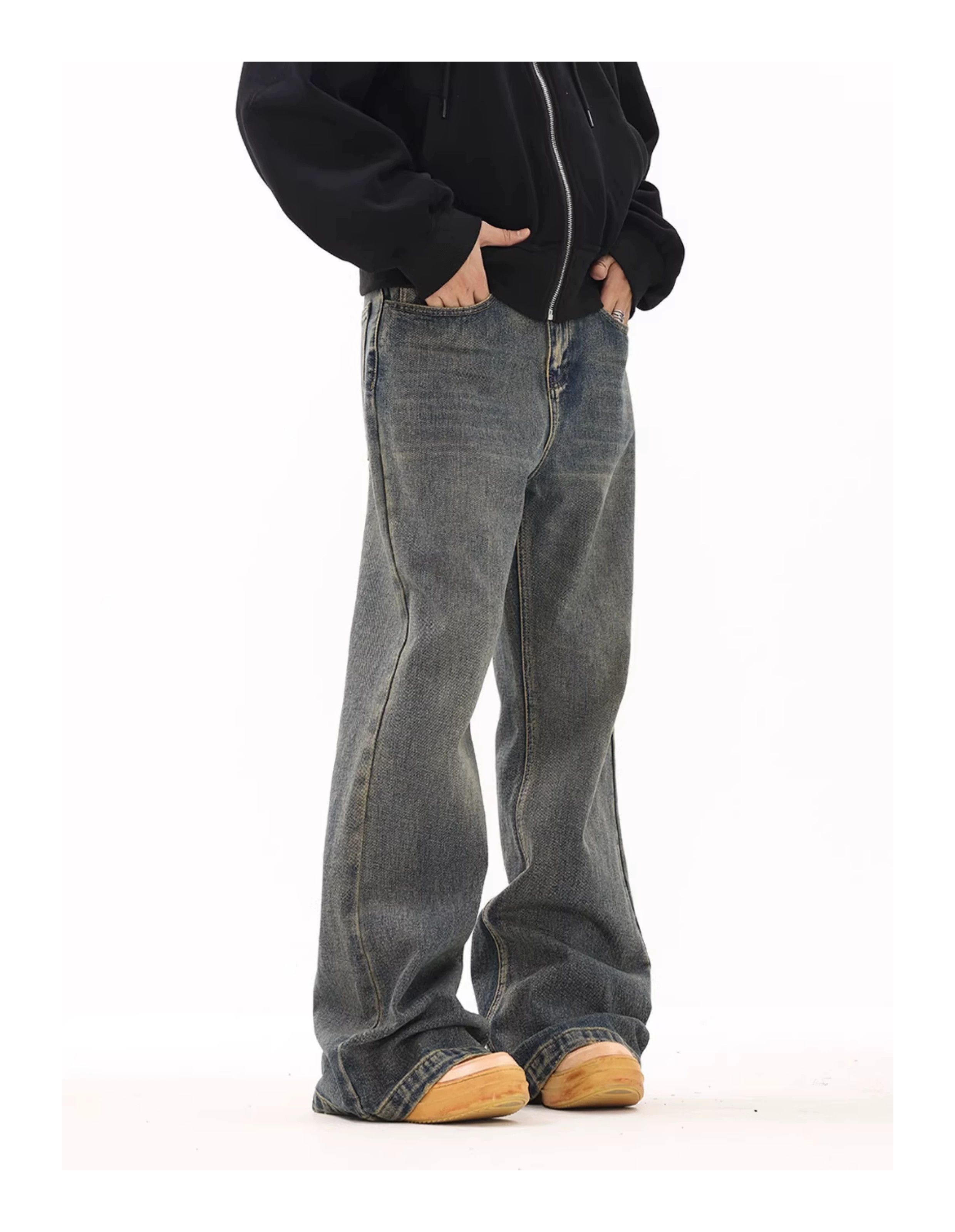 washed faded rock yuppie flared jeans