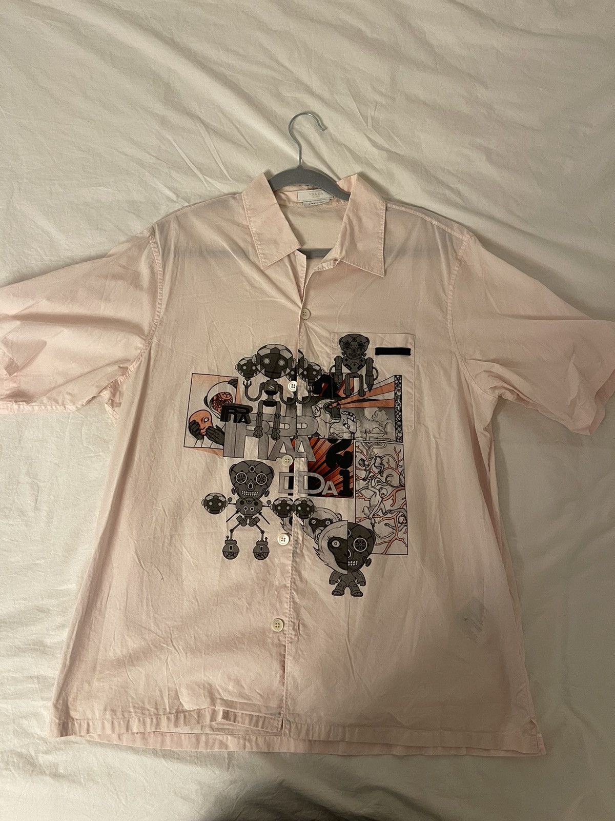 Prada SS18 James Jean Laser Monkey Graphic Camp Collar Shirt Tops