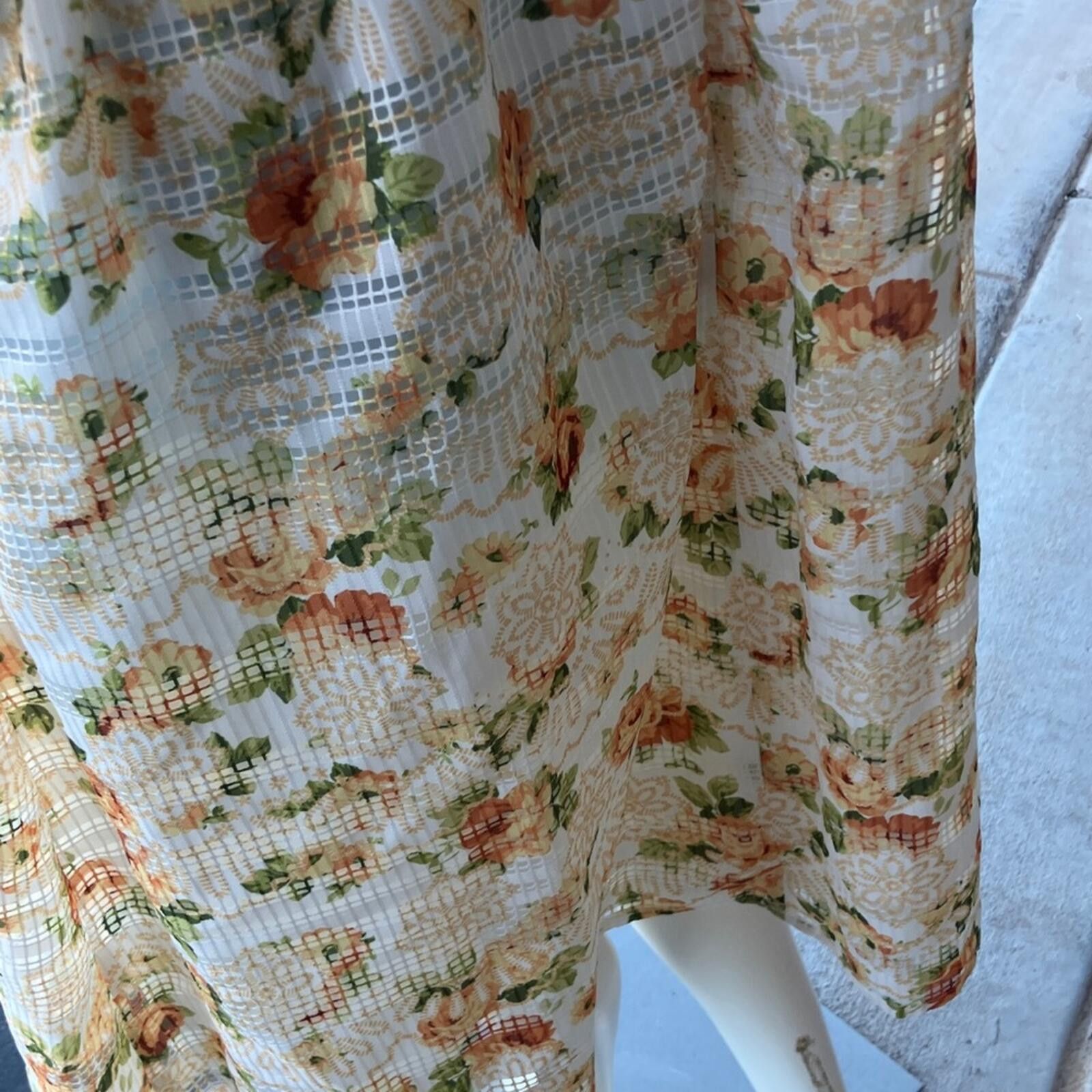 Other Kensie Cream Floral Midi Dress with Peach and Green Accents Size XXL / US 16-18 / IT 52-54 - 6 Thumbnail