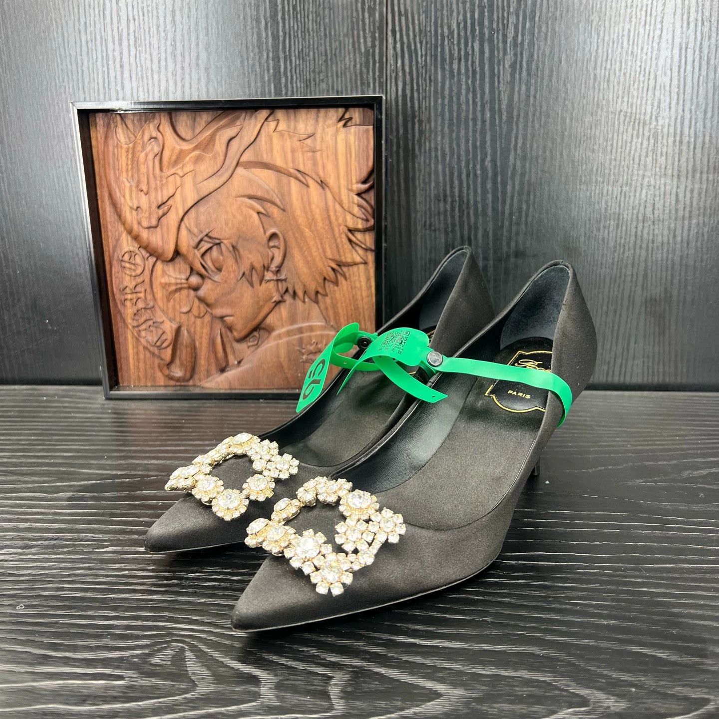 Roger Vivier RV Black Suede Crystal Heels Size 36 Celebrity Style Size US 5 / IT 35 - 1 Thumbnail
