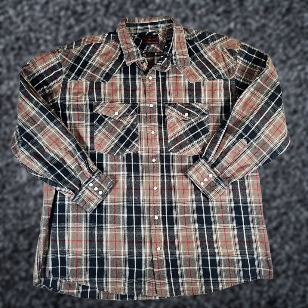 Vintage VINTAGE Five Brother Flannel Shirt Pearl Snap Plaid Cotton Men's 3XL Tall Button-Up Size US XXL / EU 58 / 5 - 1 Thumbnail