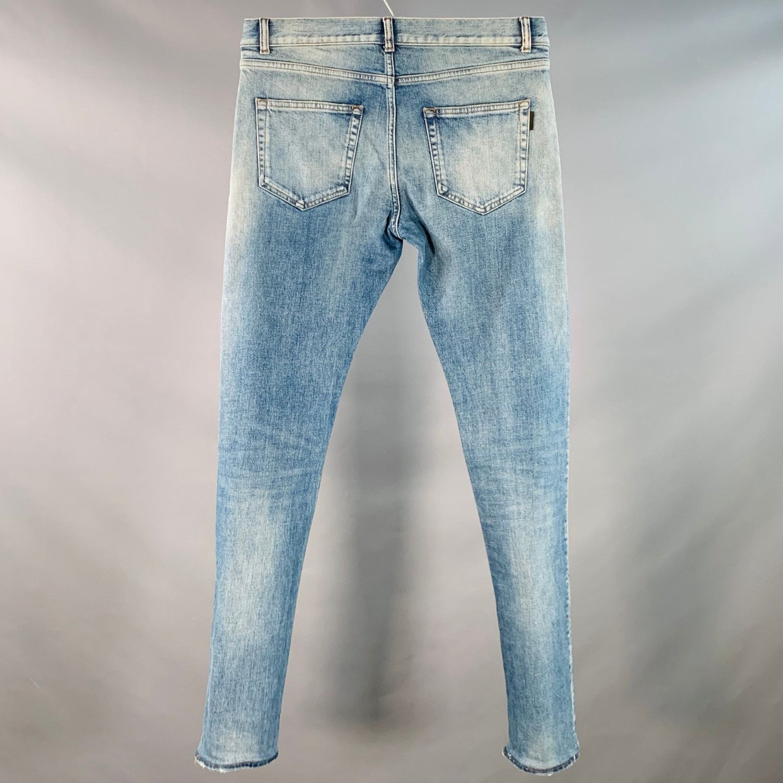 Saint Laurent Paris 30 Blue Distressed Cotton Blend Twill Slim Tapered Jeans Size US 30 / EU 46 - 2 Thumbnail