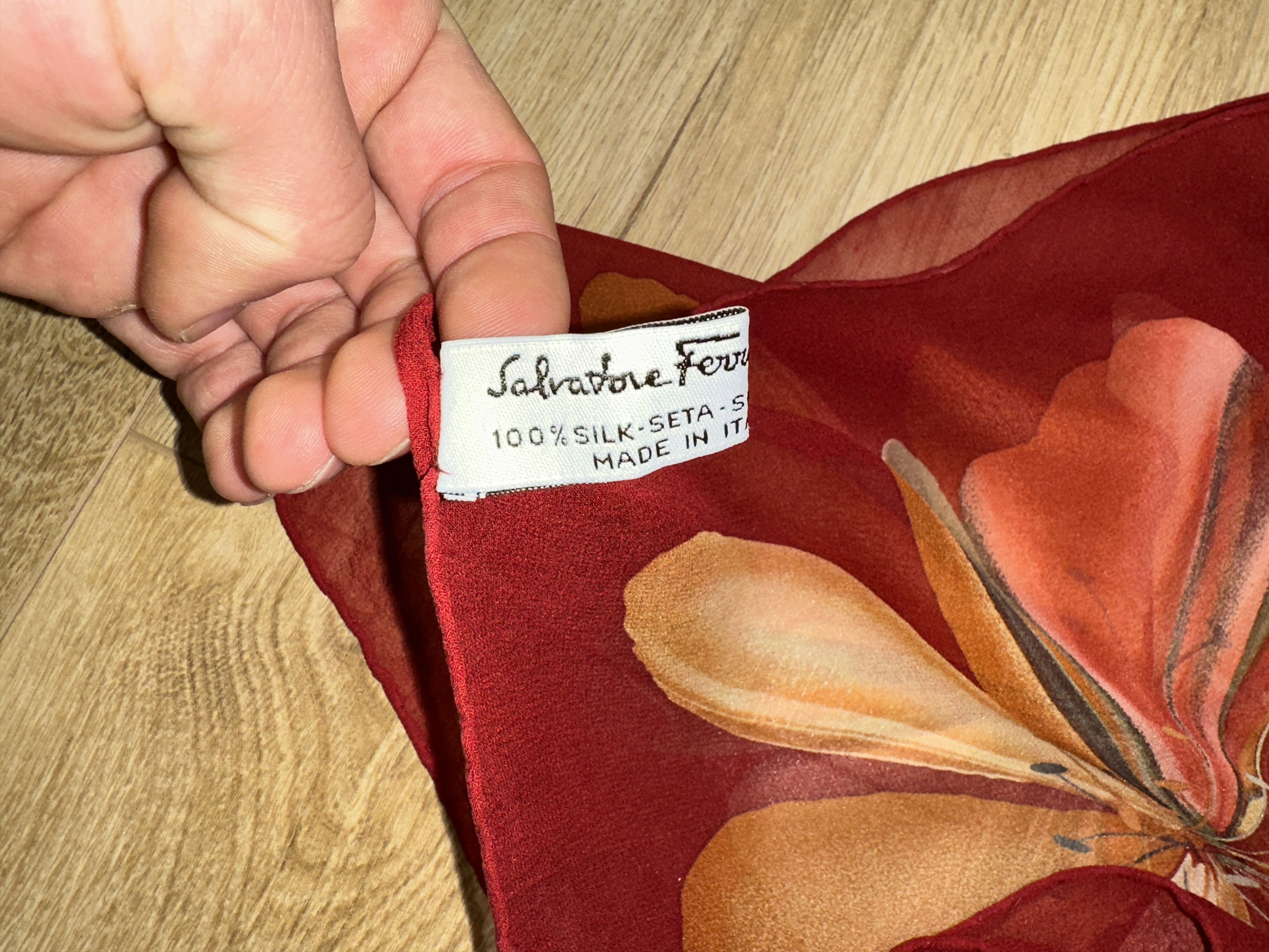 Salvatore Ferragamo Salvatore Ferragamo 100% Silk Floral Square Scarf Red 80cm Size ONE SIZE - 3 Thumbnail