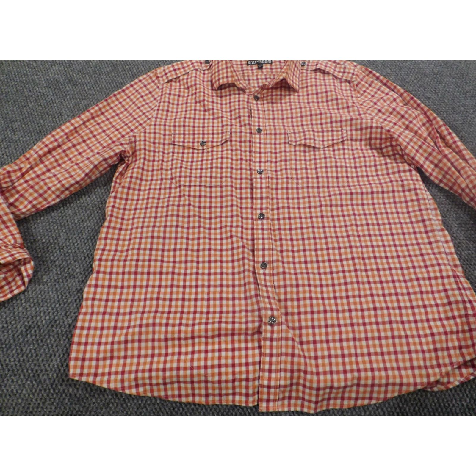 Express Express Mens Shirt XL red plaid button up charted knit cotton long sleeve button-down collar Mens Womens? Size US XL / EU 56 / 4 - 6 Thumbnail