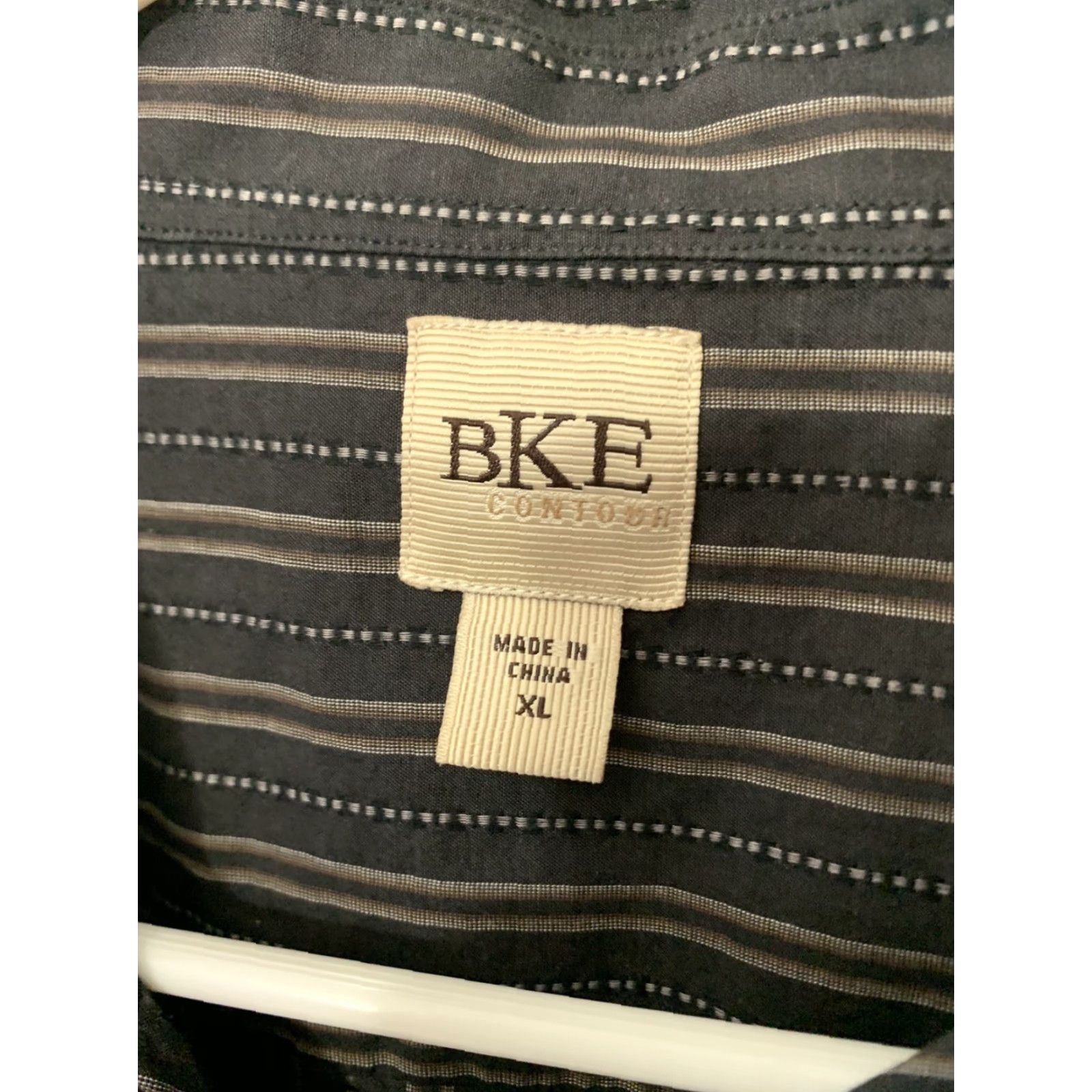 BKE BKE Contour Fit Button-Down Shirt Mens Brown Striped Cotton Long Sleeve XL Size US XL / EU 56 / 4 - 2 Thumbnail