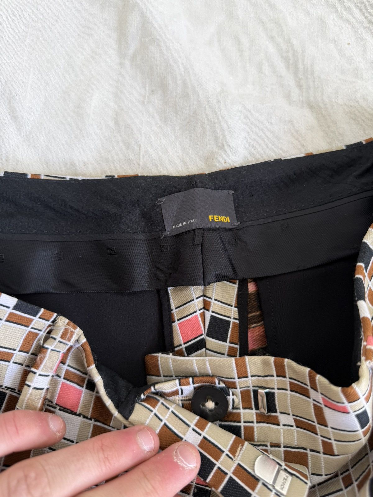 Fendi FENDI Italy Women's Geometric Pixel Grid Trousers Pants Silk Size 26" / US 2 / IT 38 - 10 Thumbnail
