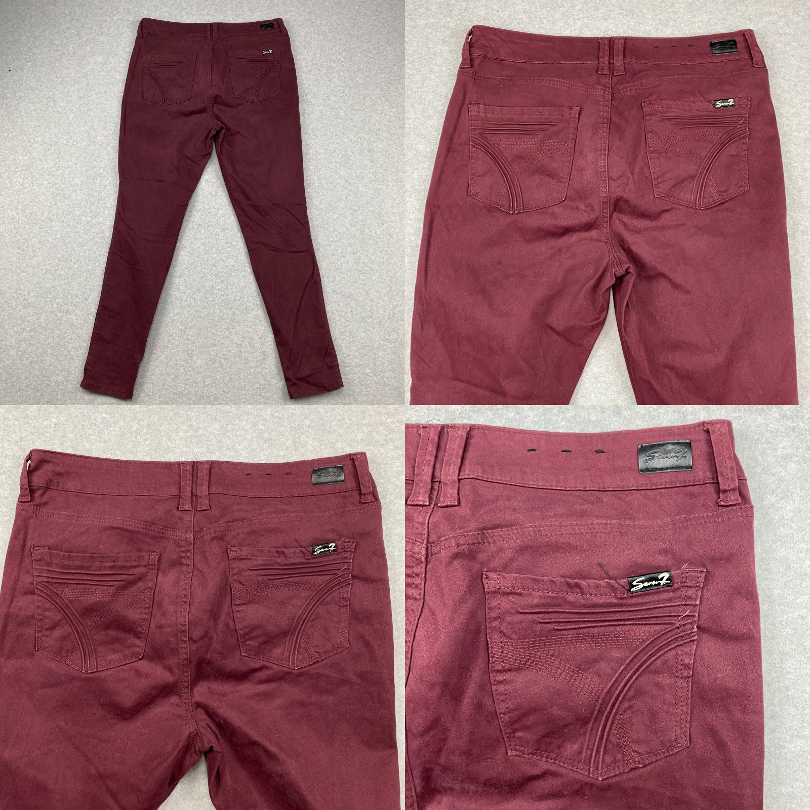 Vintage Seven7 Pants Womens 12 Maroon High Rise Skinny Stretch Pockets Size 34" / US 12 / IT 48 - 9 Thumbnail