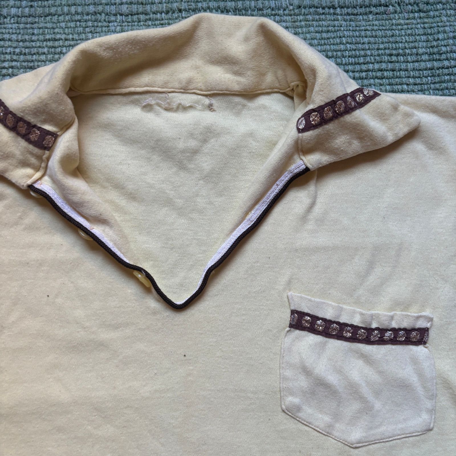 Vintage 1970s cotton womens collared yellow pocket tee shirt size M Size S / US 4 / IT 40 - 2 Thumbnail