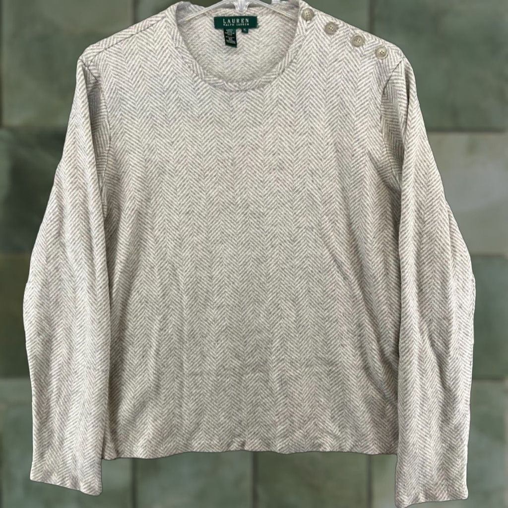 Ralph Lauren VINTAGE Lauren Ralph Lauren Sweater Pullover Long Sleeve Casual 90s Womens XL Knit Cashmere Silk Khaki Size XL / US 12-14 / IT 48-50 - 1 Thumbnail