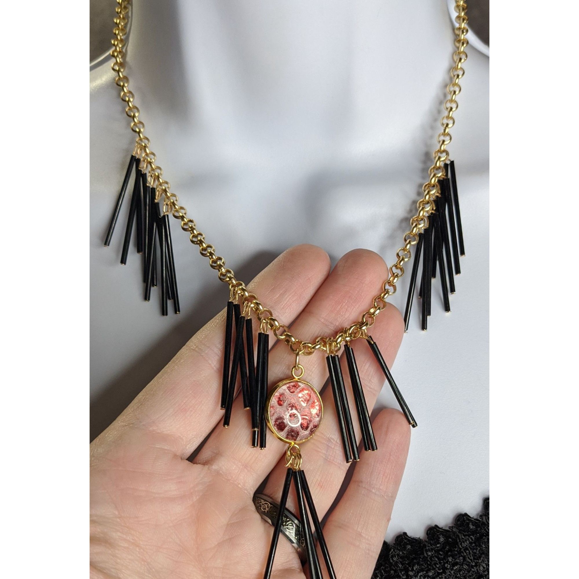 Other Whimsical Fantasy Dragon Scale Necklace With Spikey Fringe Size ONE SIZE - 7 Thumbnail