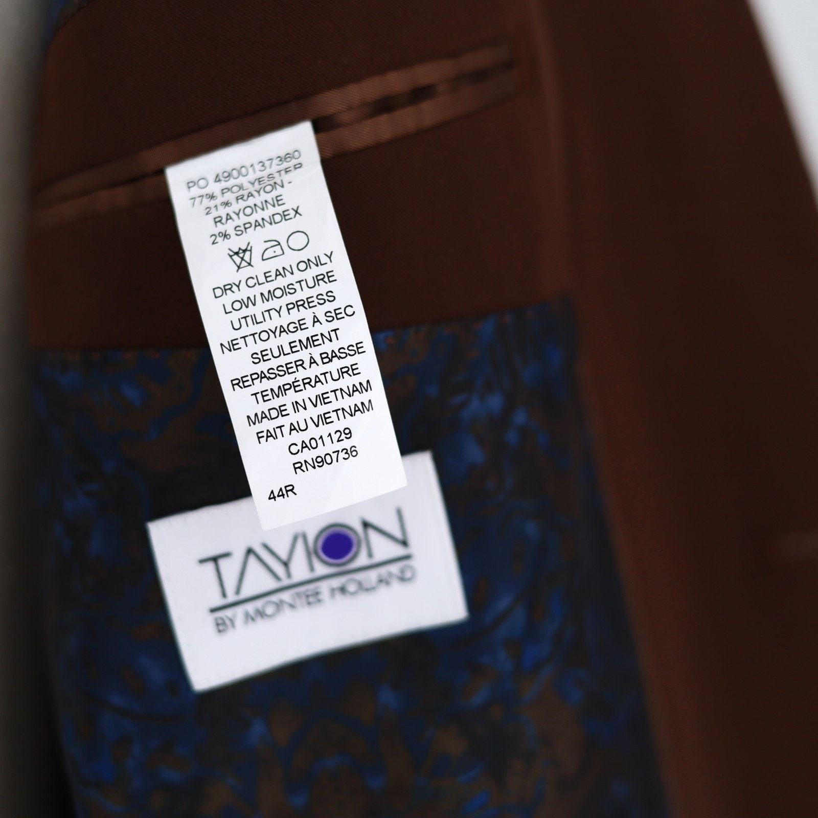 The Unbranded Brand Tayion Collection Men's Brown Formal Suit Jacket Size 44R Size 44R - 8 Thumbnail