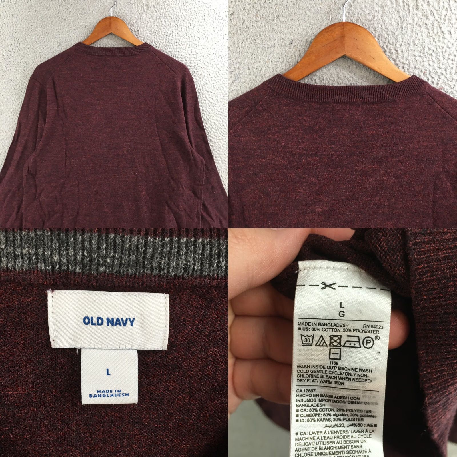 Old Navy Old Navy Mens L Sweater Pullover V-Neck Long Sleeve Knit Top Burgundy Maroon Size US L / EU 52-54 / 3 - 8 Thumbnail
