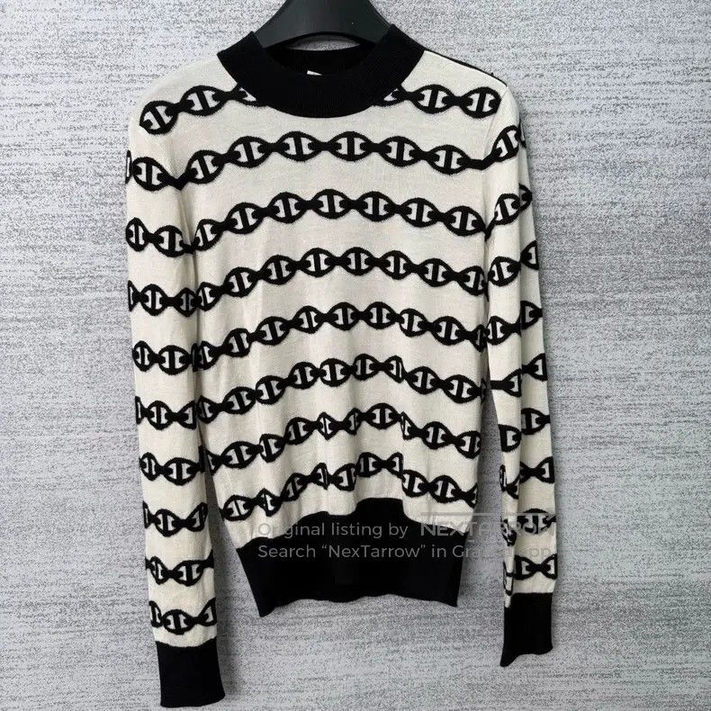 Hermes Hermes Black and White Chain Side-Button Sweater Size XS / US 0-2 / IT 36-38 - 4 Thumbnail
