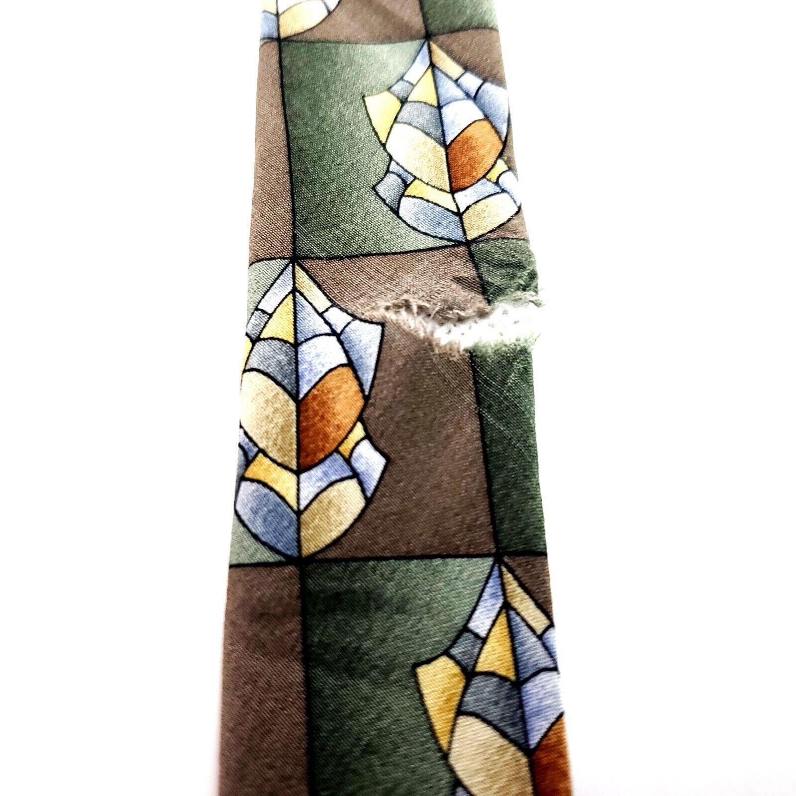 Vintage Cocktail Collection Silk Tie Green Brown Geometric USA Hands Size ONE SIZE - 4 Thumbnail