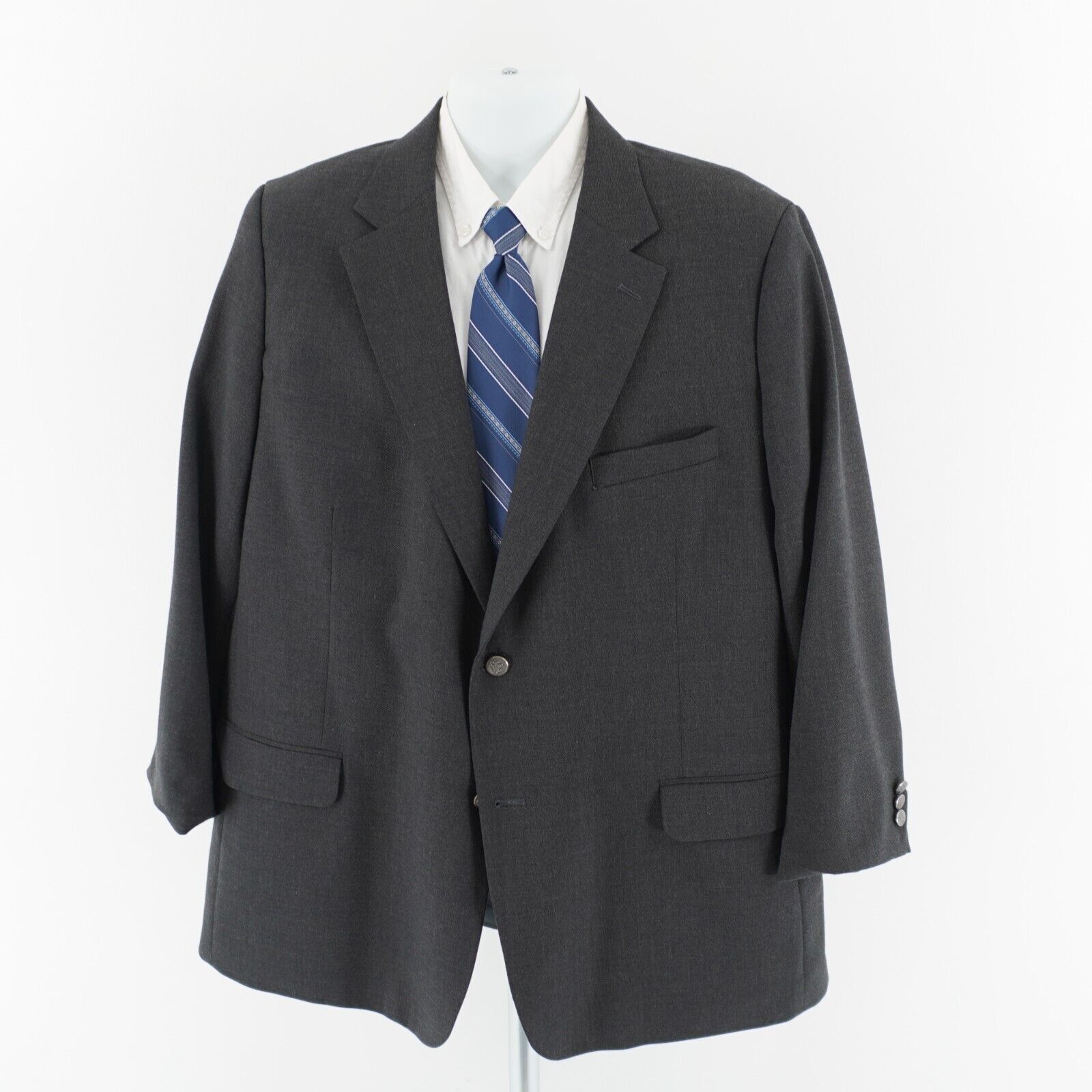 Stafford Stafford Gray Worsted Wool Polyester 2 Silver Button Blazer Size 38L - 4 Thumbnail