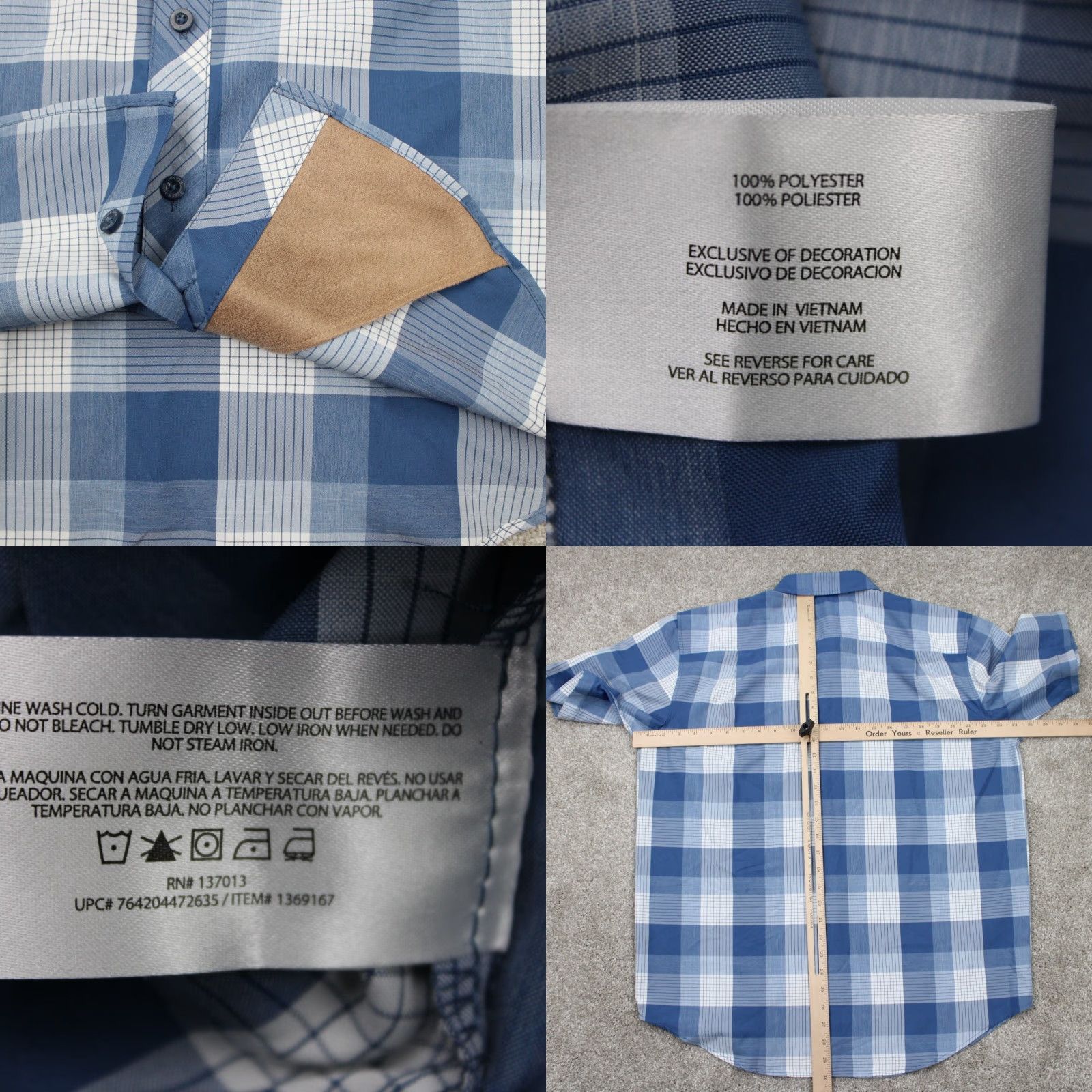 Orvis Orvis Button-Up Shirt Mens Large Blue/White Classic Collection Polyester S/S Plaid Casual Workwear Sportman Size US L / EU 52-54 / 3 - 8 Thumbnail