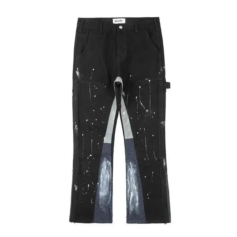 Japanese Brand Contrast Color Splice Speckled Ink Paint Micro Flared Jeans Size US 32 / EU 48 - 5 Thumbnail