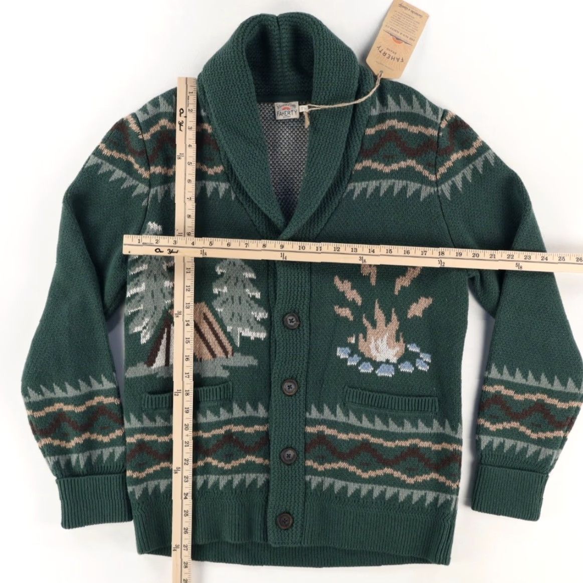 Faherty Faherty Camp Cardigan Cowichan Solid Long Sleeve Sweater Green Men's M Shirt Size US M / EU 48-50 / 2 - 3 Thumbnail