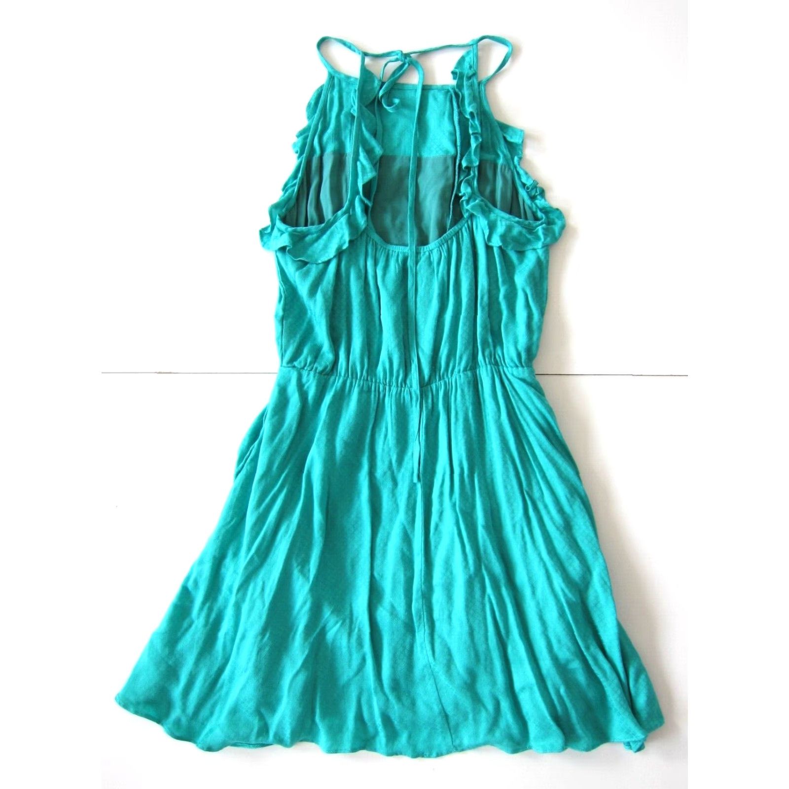 Vintage NWT Esley 100% Rayon Teal Blue Ruffle Tank Apron Sun Dress Small Size S / US 4 / IT 40 - 2 Thumbnail