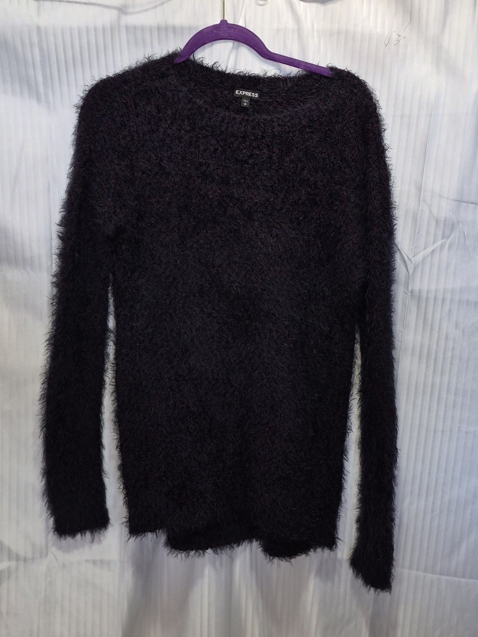 Express Express Small Purple & Black Crewneck Sweater - Plush Knit Size S / US 4 / IT 40 - 1 Thumbnail