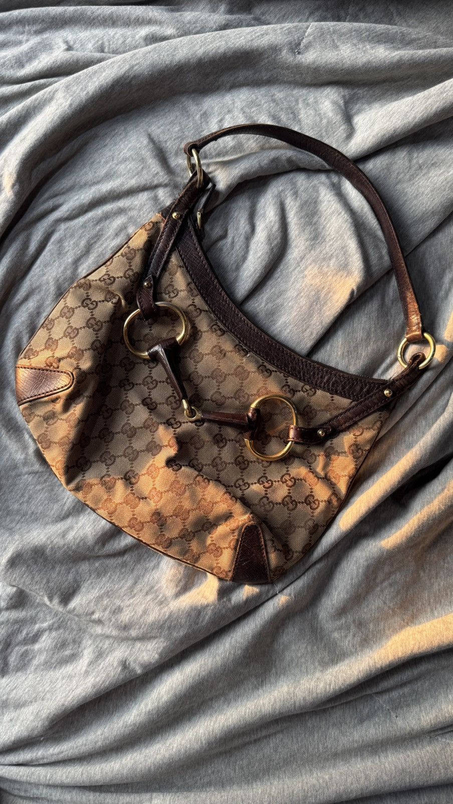 Gucci Gucci 2000s Large Horsebit Shoulder Bag GG Monogram Canvas Size ONE SIZE - 2 Thumbnail
