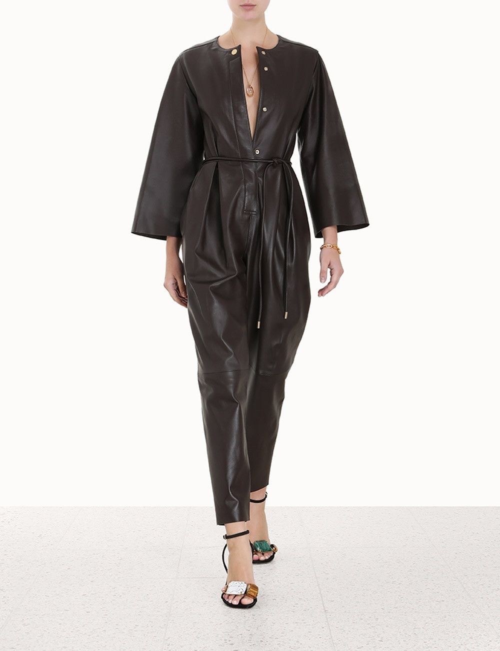 Zimmermann oc11z0225 Luminosity Leather Jumpsuit in Dark Brown Size 26" / US 2 / IT 38 - 6 Thumbnail