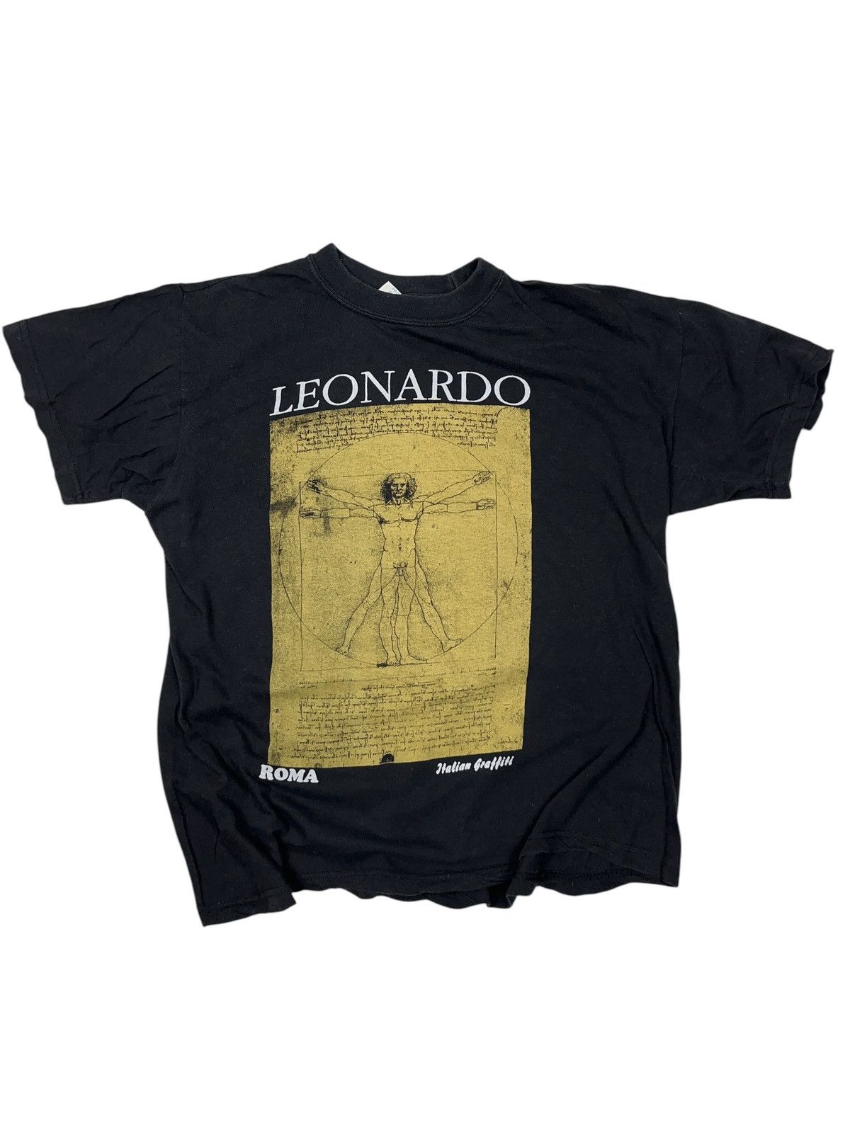 Vintage Vintage 90s Leonardo da Vinci Vitruvian Man Art T-shirt y2k Size US M / EU 48-50 / 2 - 1 Thumbnail