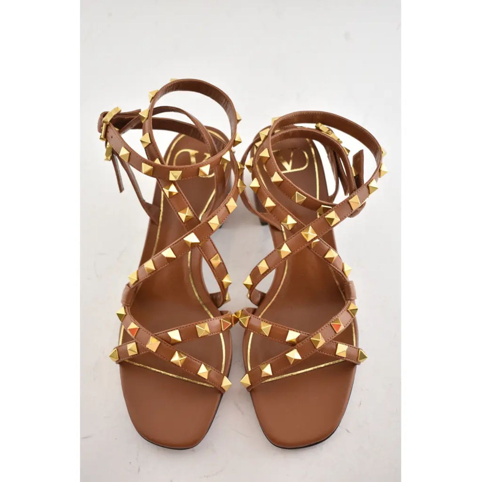 Valentino Valentino Rockstud Brown Flair City Ankle Strap Wrap Size US 7 / IT 37 - 6 Thumbnail