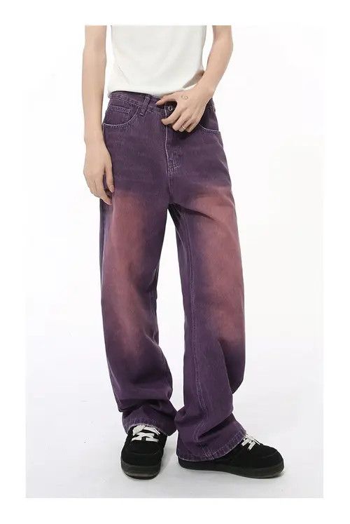 Japanese Brand Pants Purple Vintage Loose Distressed Straight Jeans Size US 32 / EU 48 - 1 Thumbnail
