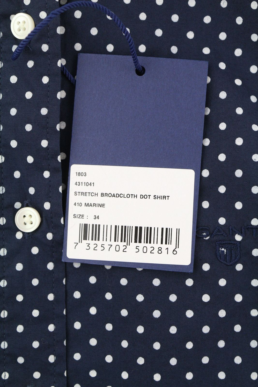 Gant STRETCH BROADCLOTH EU34 Dark Blue Polka Dot Shirt 85149 Size XS / US 0-2 / IT 36-38 - 7 Thumbnail