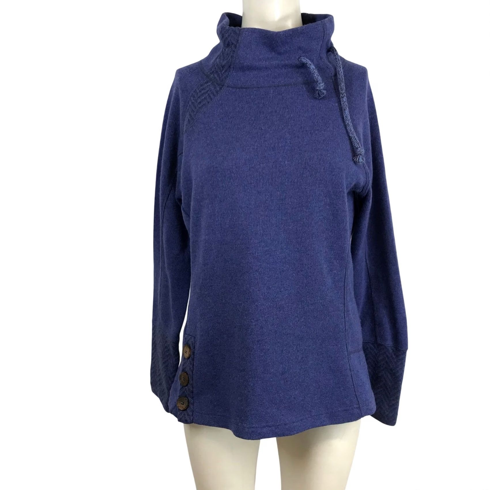 Prana prAna Women Recycled Wool Blend Funnel Neck Pullover Medium Blue Cable Knit Sweater Size M / US 6-8 / IT 42-44 - 2 Thumbnail