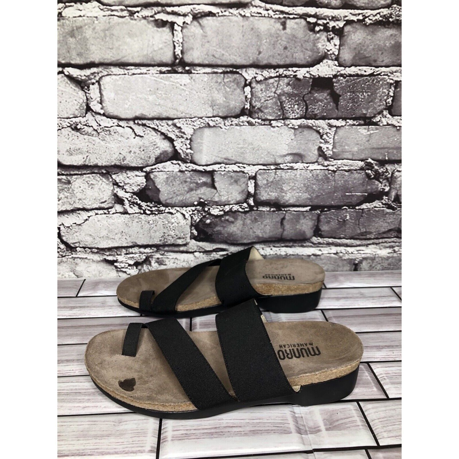 Other Munro American Black Textile Toe Slides Cork Wedge Sandals W Size US 6 / IT 36 - 10 Thumbnail