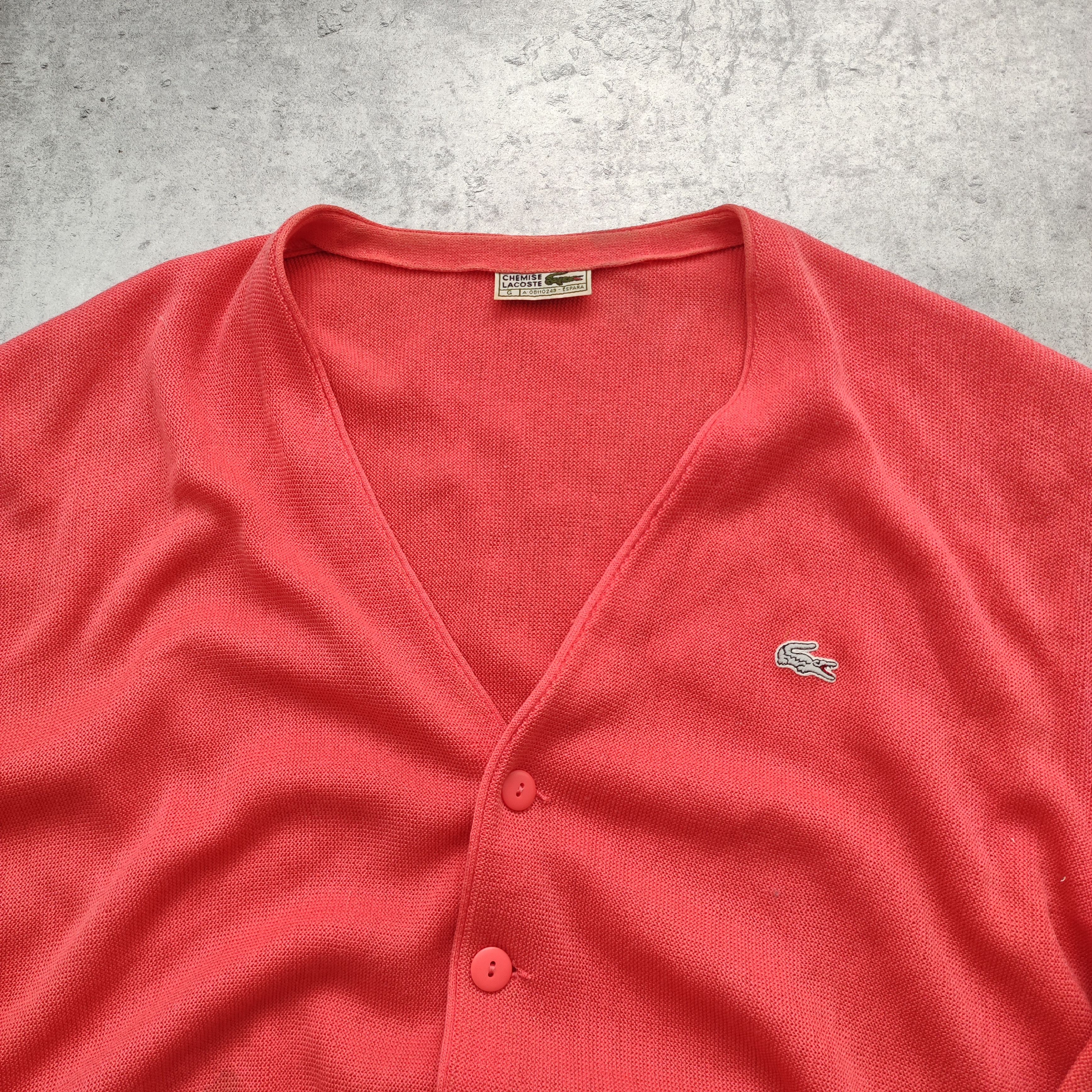 Lacoste × Vintage RARE OG 80s Lacoste France Pink Logo Cardigan Sweater Size US XL / EU 56 / 4 - 4 Thumbnail