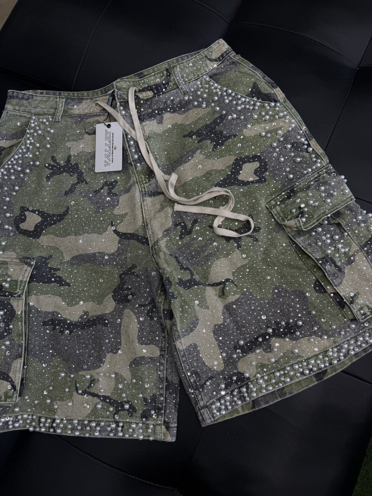 Vale Valley Rhinestone Crystal Shorts Denim Green Camo Size 30 Size US 30 / EU 46 - 3 Thumbnail