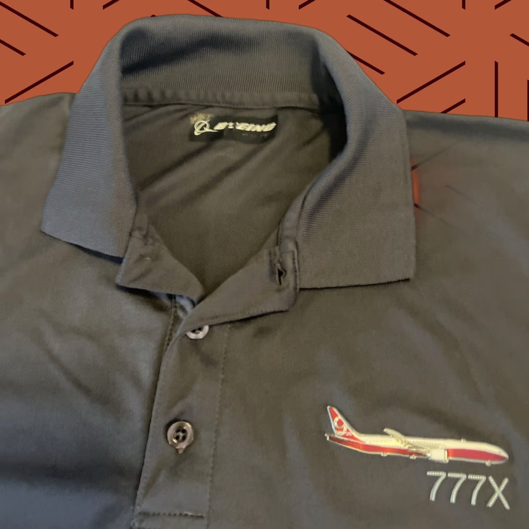 Vintage VINTAGE Boeing 777X Polo Shirt XL Gray Logo 3D Plane Graphic Print Team Issued Mens Shirt Size US XL / EU 56 / 4 - 1 Thumbnail