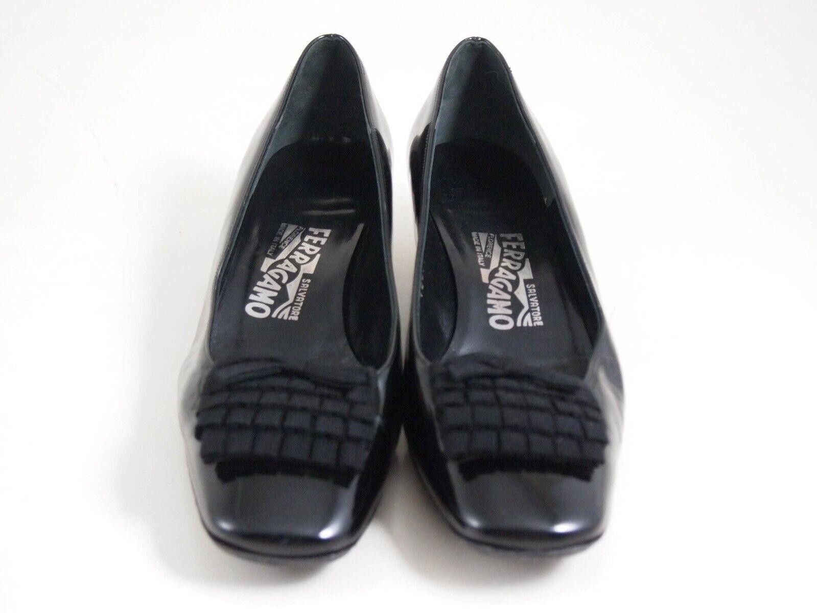Salvatore Ferragamo Ferragamo Mid Heel Pumps Black Patent Leather US 7.5 EU 38 C Size US 7.5 / IT 37.5 - 4 Thumbnail