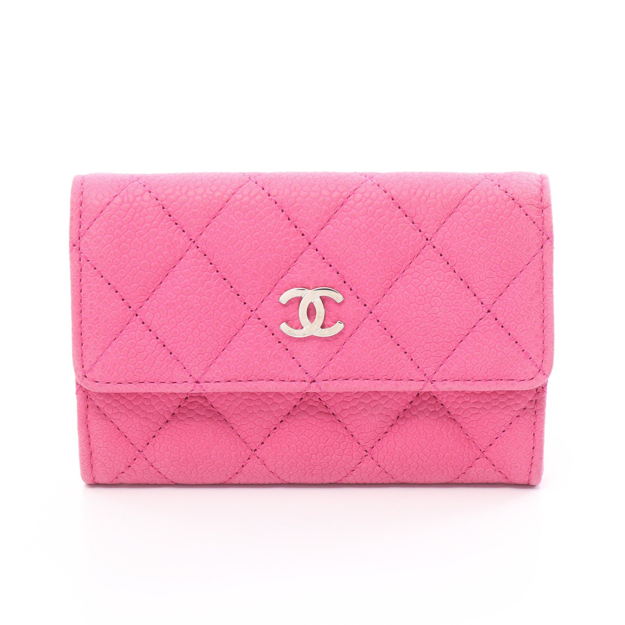 image of Chanel Matelasse Card Case Coin Purse Soft Caviar Skin Pink Silver Hardware, Women's