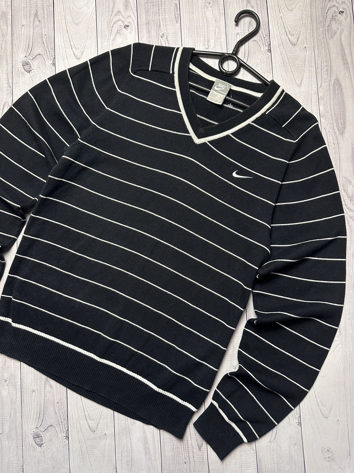 Nike × Vintage Vintage Nike sweater striped black size S rare logo Size US S / EU 44-46 / 1 - 2 Thumbnail