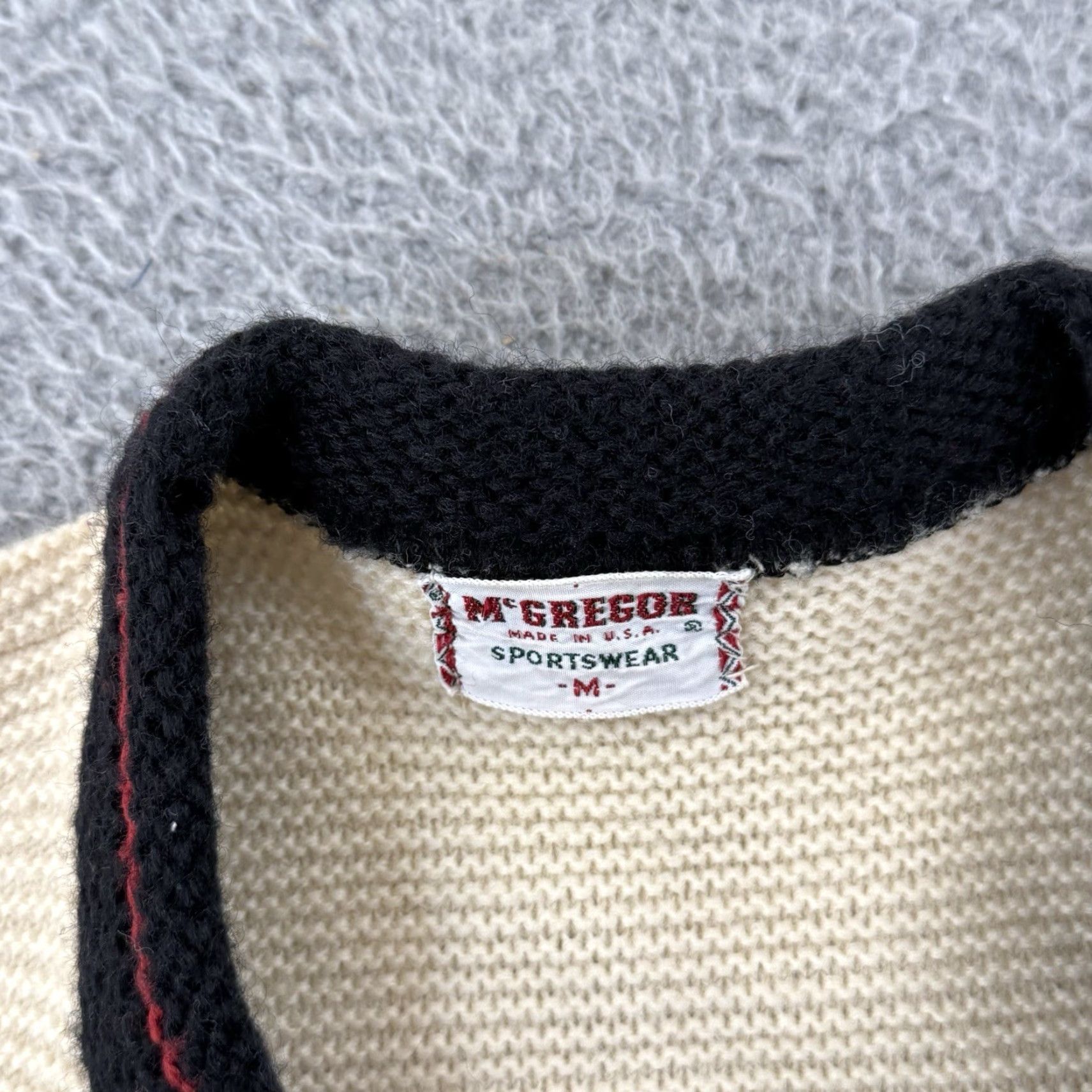 McGregor VINTAGE McGregor Sportswear Cardigan Sweater Women’s Medium 60s Wool Zip USA Ivory Crew Neck Long Sleeve Asymmetrical Sleeve Pockets Logo Knit Size M / US 6-8 / IT 42-44 - 7 Thumbnail