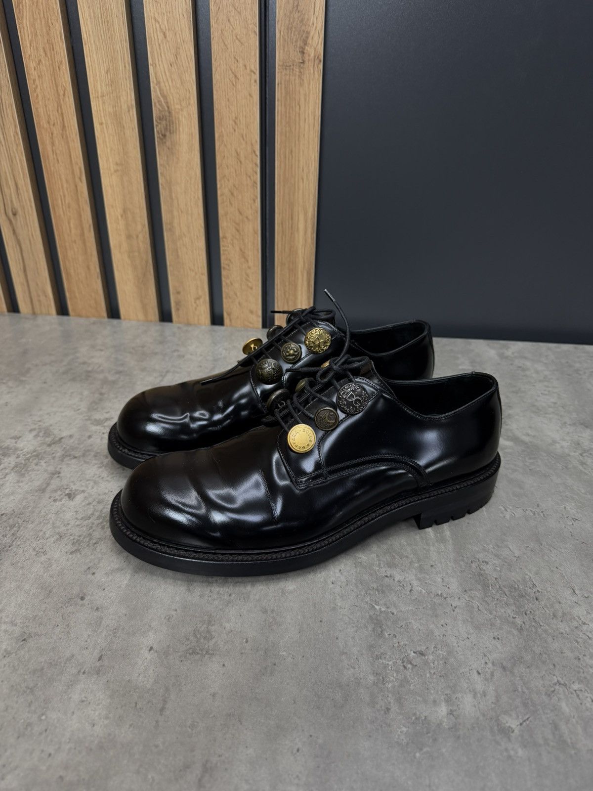 Dolce & Gabbana Dolce & Gabbana Black Leather Derby Shoes Size 9 Size US 10 / EU 43 - 1 Thumbnail
