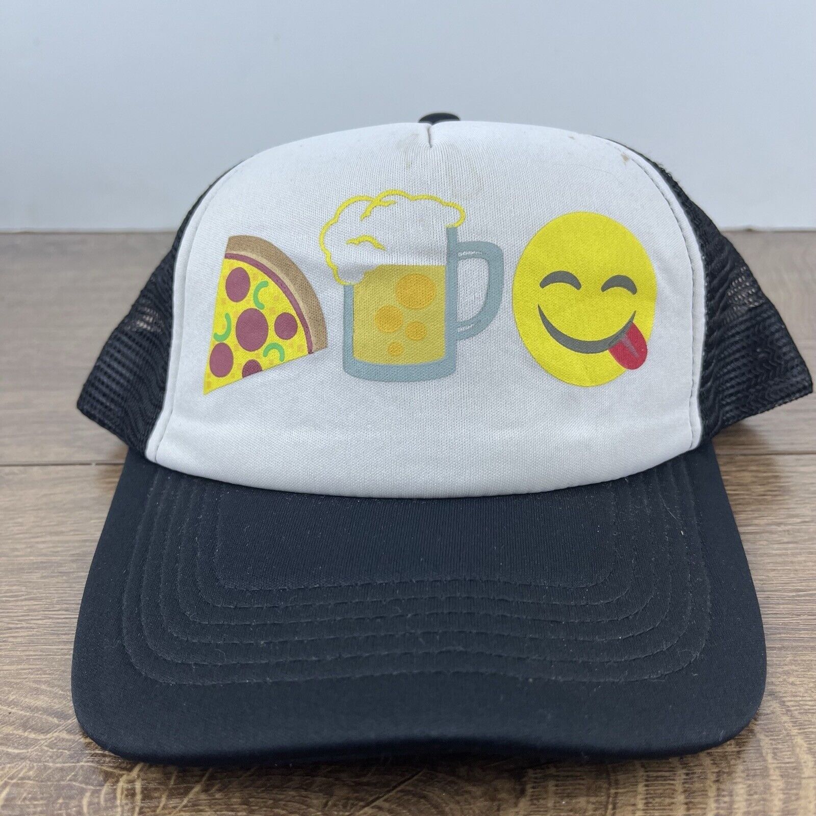 Other Pizza Beer Smile Emoji Hat White Cap Hat Adjustable Hat Whit Size ONE SIZE - 3 Thumbnail