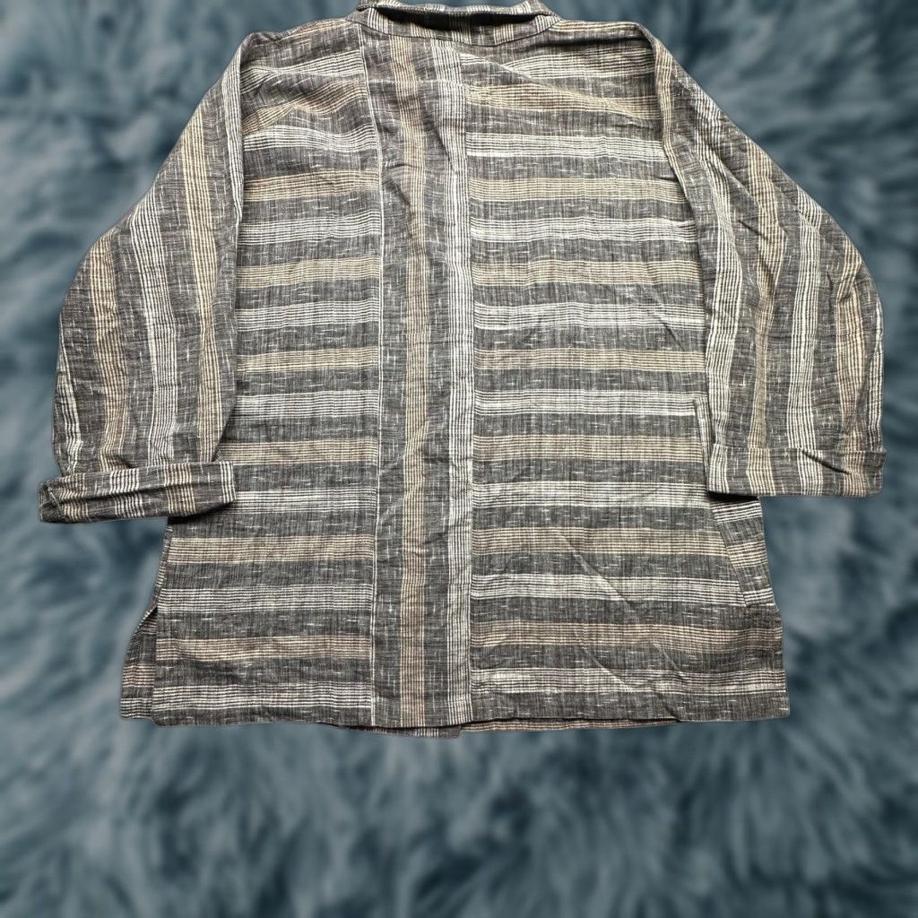 Vintage Yasuko Kurisaka Striped Brown Gray Pocket Button Sweater Coat Jacket Women Large Kimono Style Coatigan Size L / US 10 / IT 46 - 1 Thumbnail