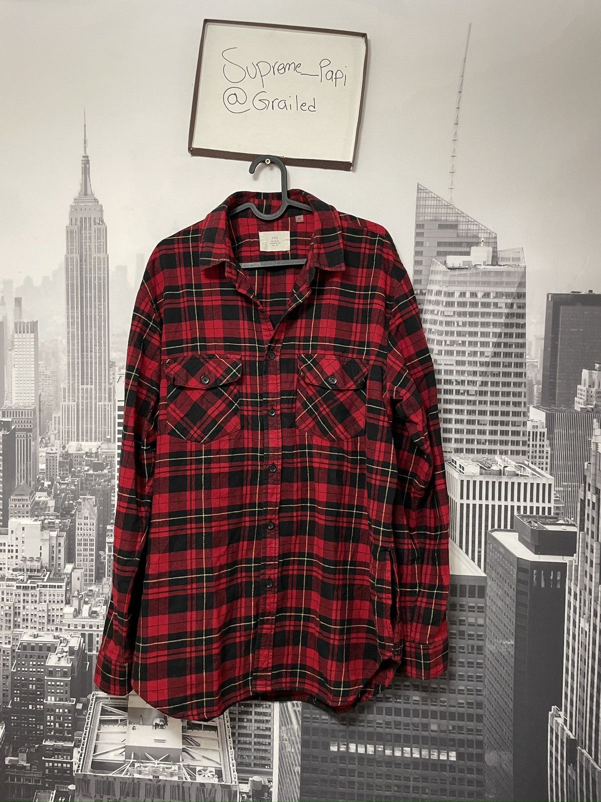 image of Essentials x Fear Of God Fog Plaid Flannel Collection Two Size Medium in Plaid Red, Men's