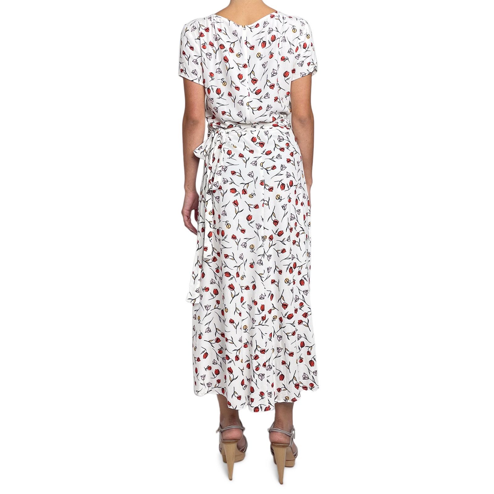 BEC + BRIDGE White Wrap Dress with Red Flowers Size L / US 10 / IT 46 - 6 Thumbnail