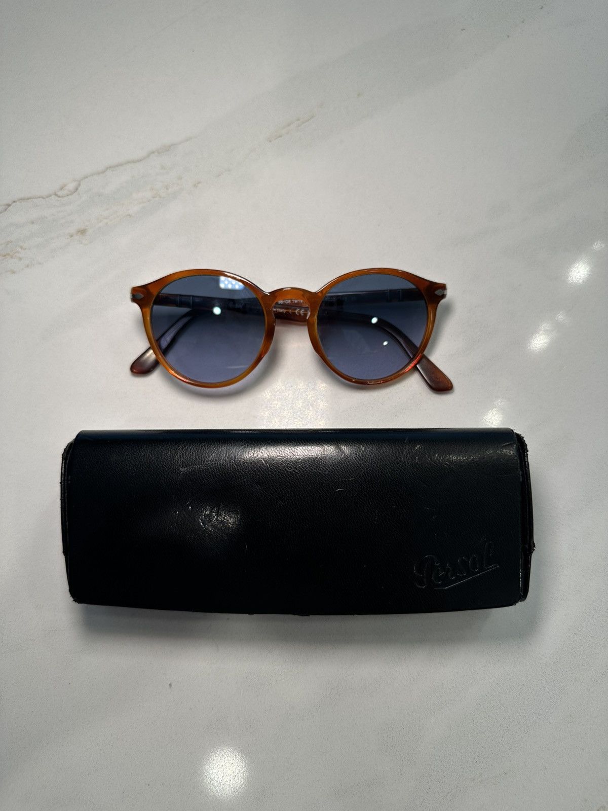 Persol Persol Sunglasses — Brown Acetate Frame w/ Dark Blue Lenses Size ONE SIZE - 7 Thumbnail